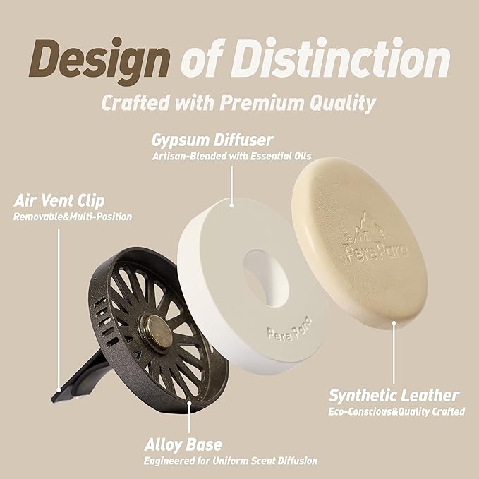 Leather & Metal Car Air Freshener, 2-Way Vent & Hang Design, Refillable Long Lasting Diffuser with 2 Refills, Natural Northern Forest Scent, Stylish Auto Accessory for Cars & SUV