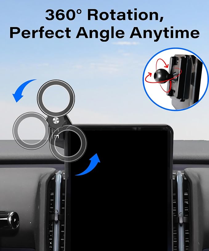 Car Phone Holder for 2025 2026 Volvo EX30 Accessories Apply to 12.3 Inch Touch Screen Fixed Clip Magnetic Cell Phone Mount Hands-Free 360 Degree Rotation