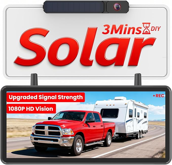 AUTO-VOX Solar Wireless Backup Camera: 7.2" HD Split-Screen DVR Recording, Dual Antenna Signal Upgrade, 3-Minute Easy Install, 1080P Color Night Vision Back Up Camera for Car, Truck, Camper, Trailer