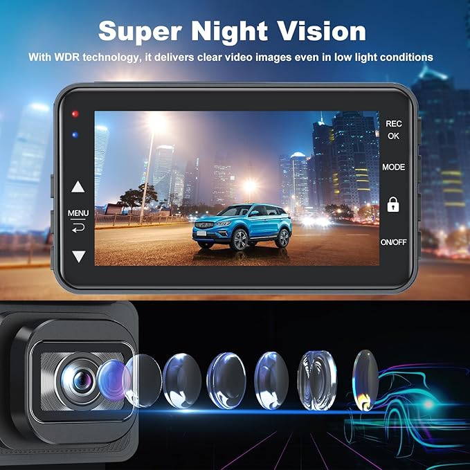 Dash Cam Front and Rear, 4K+1080P FHD Dual Camera with ADAS, GPS, 5G WiFi & App Control, 64GB Card Included, G-Sensor, Night Vision, Loop Recording, 170°Wide Angle, WDR, 24H Parking Mode