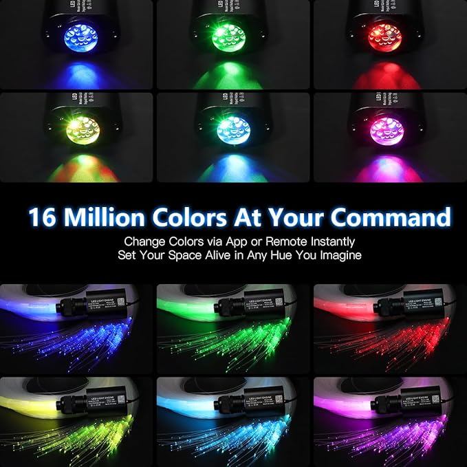 Starlight Headliner Kit - 200pcs 0.03in 6.5ft Fiber Optic Star Lights for Car with 16W RGBW, Twinkle/Meteor Music Sync, APP/Remote Control for Car Roof/Bedroom Ceiling