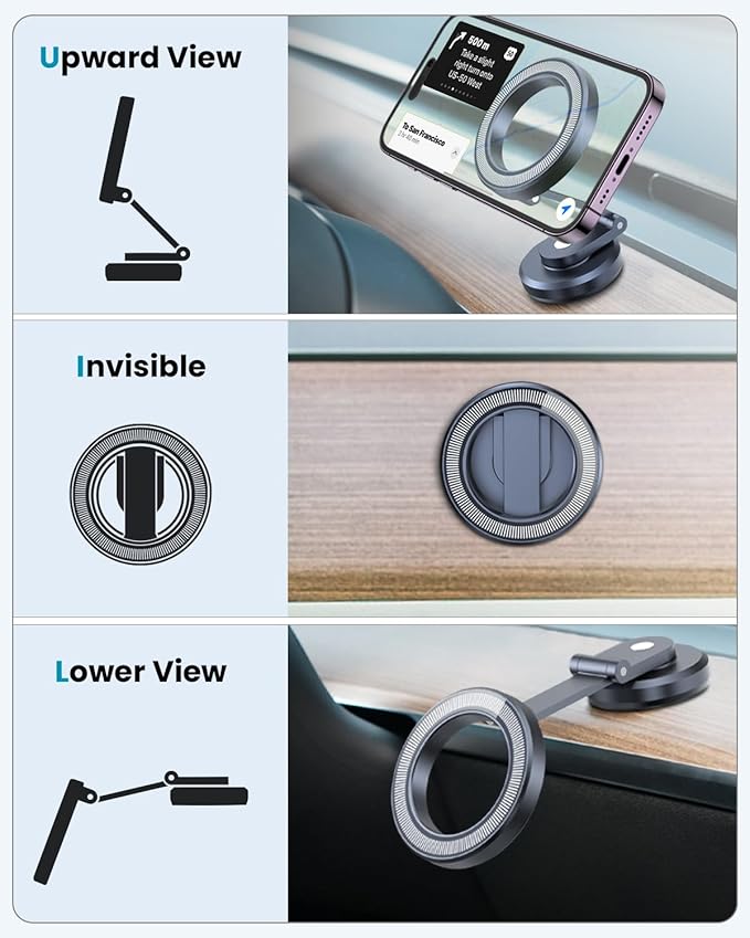 APPS2Car Foldable Metal Magnetic Car Phone Mount for Magsafe iPhone 16 15 14 13 12 Pro Max Plus Mini MagSafe Case, One-Hand Operation
