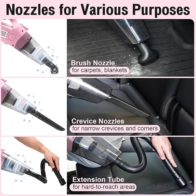Pink Car Cleaning Kit, 25Pcs Detailing Kit Interior with 4-in-1 Power Handheld Vacuum Cleaner, Detailing Brush Set, 2-in-1 Windshield Cleaner Tool, Car Accessories for Cleaning, Gift for Women