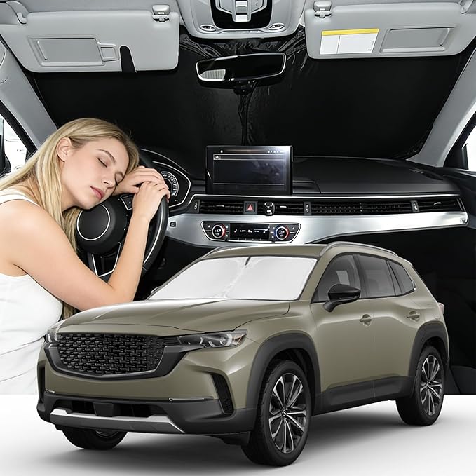 Windshield Sunshade for Mazda CX-90 2024-2026 Sun Shade Car Windshield Accessories Upgrade 4 Layers Blocks UV Rays Custom Fit CX-90 240T Car Window Shades Front Windshield Keep Cool Foldable