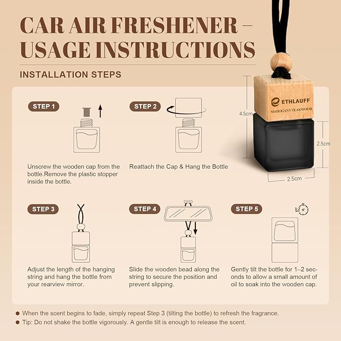 Car Air Freshener Hanging, 3 Pcs Teakwood Mahogany, Sandalwood & Oud, Cedarwood & Cypress, Wooden Scent Air Fresheners Diffuser for Car, 45+ days Long Lasting Fragrance, 0.27 FL OZ/8ML