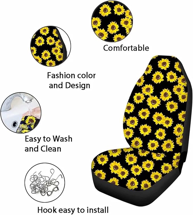 ELEQIN Cool Bone Skeleton Funny Design Car Front Seat Covers Universal fit Breathable Bucket Seat Cover Protection Cars SUV Truck, Black 2Pcs/Set