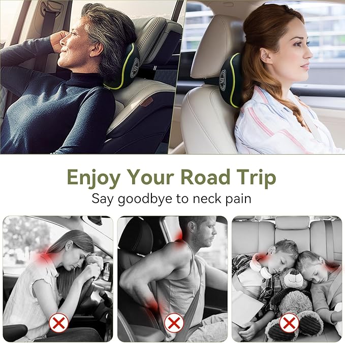 SPRFUFLY Really Chic Car Headrest Pillow, Car Pillow for Driving with Adjustable Strap, 100% Memory Foam Neck Pillow, Ergonomic Design - 2 Pack Car Neck Pillow(Includes 2 Eye Masks, Yellow Side Rope)