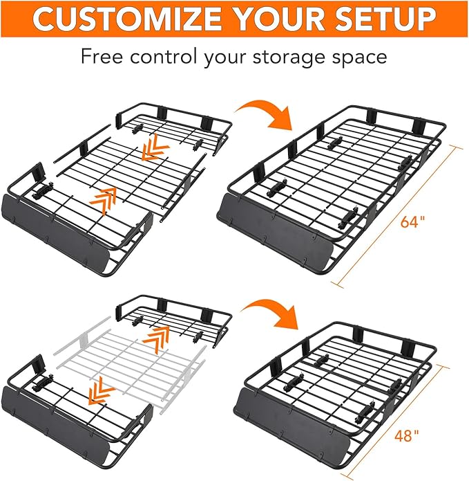 64"x39" Universal Roof Rack Basket with Waterproof Cargo Bag | 200 lbs Capacity, Adjustable Steel Construction | Car Top Carrier for SUV, Truck & Vehicle Rooftop Storage