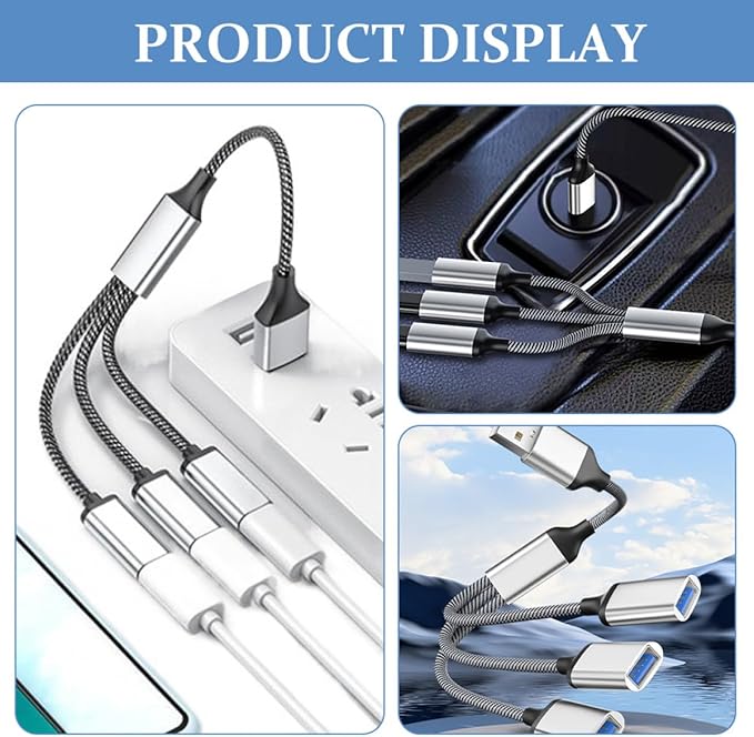 SHOWERORO Portable USB Splitter Cable Male to Female Multi-Function Hub for Laptop with Fast Data Transfer Compact Silver USB Power Expander
