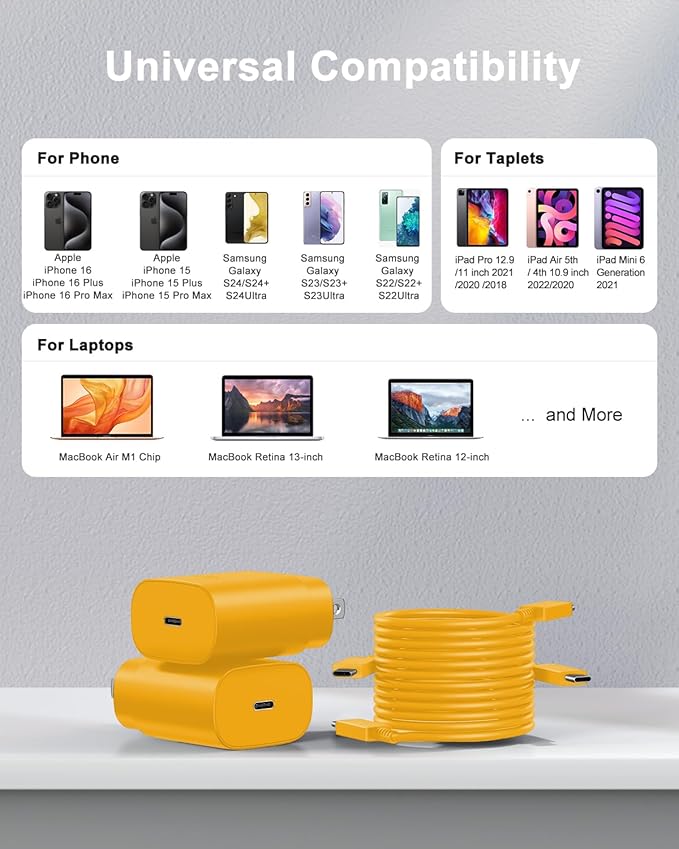 Type C Charger Fast Charging, 2Pack [10FT&6FT] Long USB C Cable with 25W Phone Super Fast Charger Block Compatible with Galaxy S25/S24/Plus/Ultra,iPhone 15/16/17/Air/Plus/Pro Max