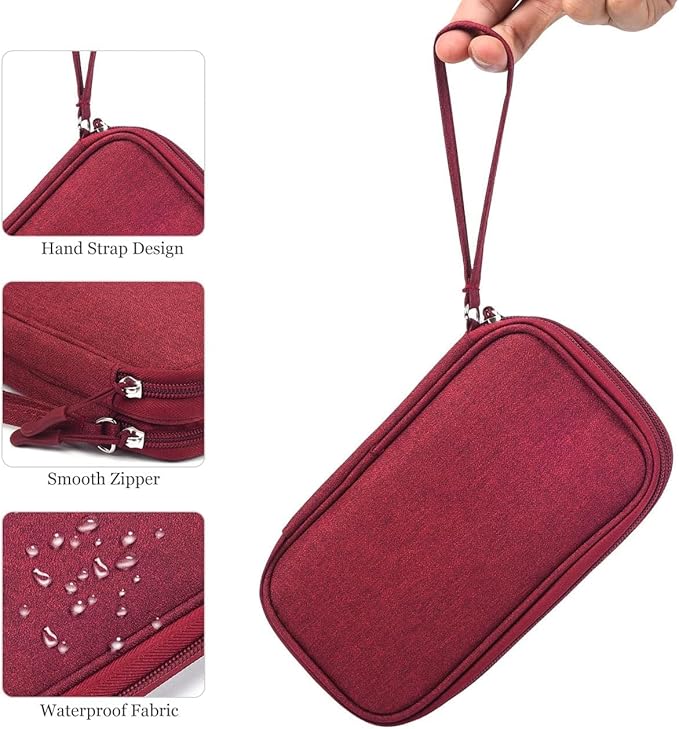 Electronics Accessories Organizer Pouch Bag, Travel Universal Organizer for Cable, Charger, Phone, SD Card, Business Travel Gadget Bag (Wine Red)