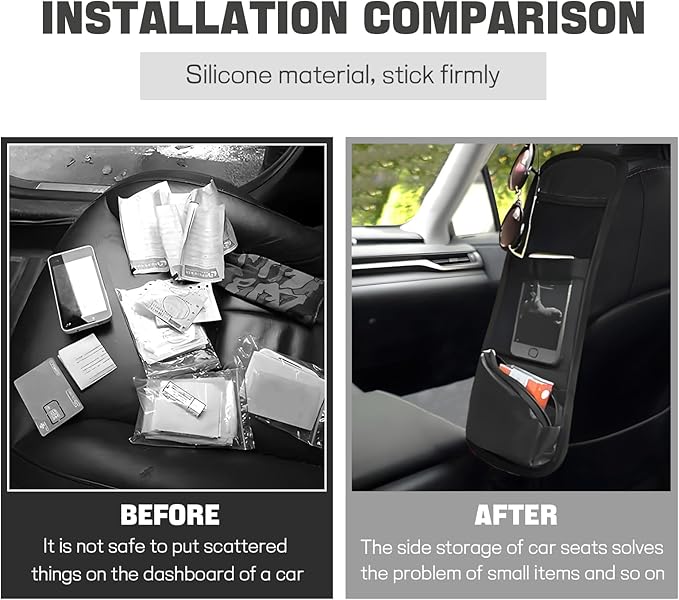 Hovom 2PCS Car Seat Storage Hanging Bag, Multi-Pocket Auto Seat Side Organizer, Multifunctional Mesh Pocket Auto Front Seats Organizer for Phone Wallet Glasses, Universal Car Accessories (Black, 2PCS)
