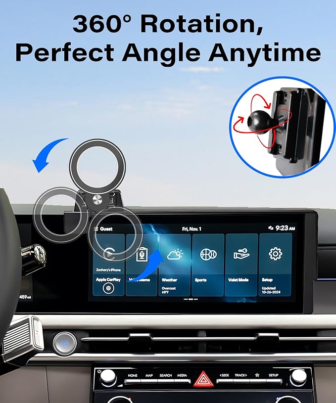 Car Phone Holder for 2025 2026 Hyundai Tucson/Tucson Hybrid Accessories Apply to 12.3 Inch Touch Screen Fixed Clip Magnetic Cell Phone Mount Hands-Free 360 Degree Rotation