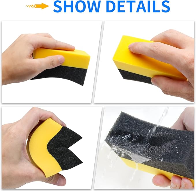 12 Pcs Tire Applicator Dressing Shine Sponge, Tire Dressing Applicator Pads, Color Polishing Sponge for Car Glass, Painted Steel & Porcelain