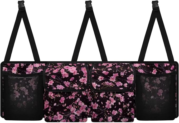Car Trunk Organizer and Storage, Cherry Blossom Large Capacity Backseat Hanging Storage with 4 Storage Bag Car Accessories, Backseat Car Organizer Universal for Cars, Truck, vans