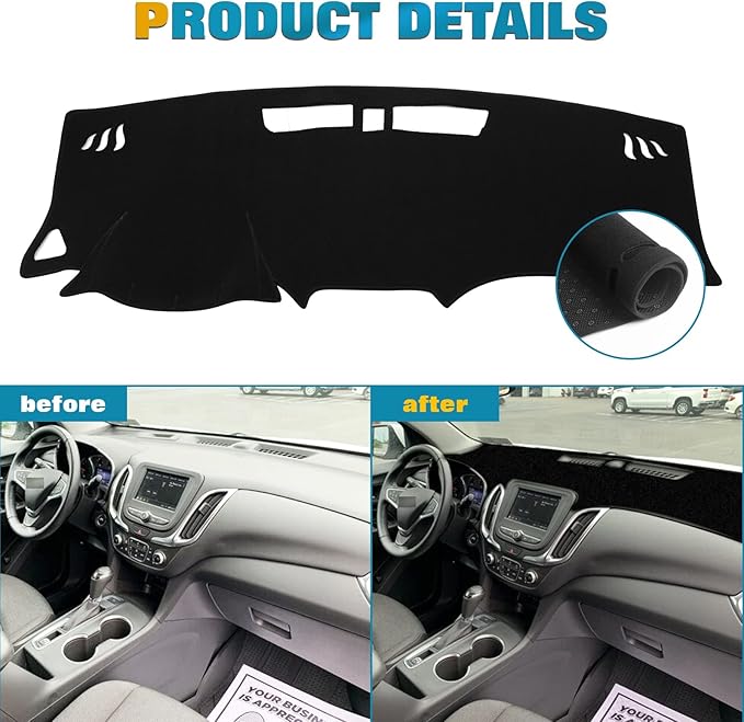 x xotic tech Center Console Dashboard Mat Pre-Cut Non-Slip Sunshield Sun Glare Protector Dash Carpet Pad Black Cover Compatible with Chevy Equinox SUV 2018 2019 2020 2021 2022 2023 2024