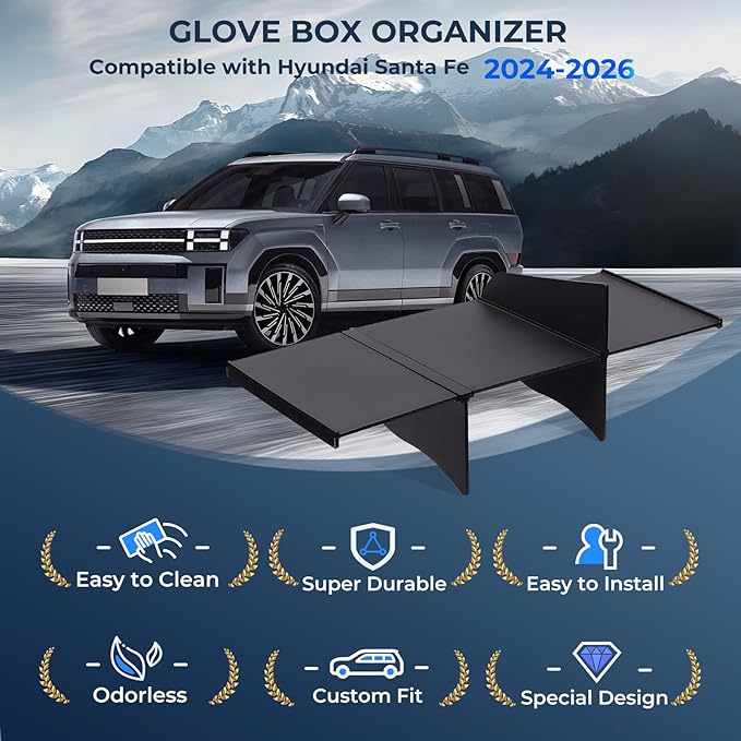 Glove Box Organizer Compatible with Hyundai Santa Fe 2026 2025 2024, Interior Accessories Glove Box Compartment Insert Storage Dividers for 2024-2026 Santa Fe, Black