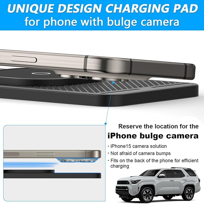 Magnetic Wireless Charger for Toyota Tacoma 2024 2025 2026 for Toyota 4Runner 2025 2026 15W Fast Wireless Car Phone Charger Pad Non-Slip Phone Holders for iPhone 17/16/15/14/13/12
