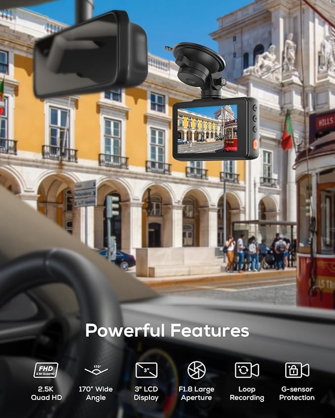 iZEEKER 2.5K Dash Cam, 1440P QHD Car Camera with 3" IPS Display, Night Vision, WDR, 170°Wide Angle, Loop Recording, G-Sensor Emergency Recording, 24H Parking Mode, Type C