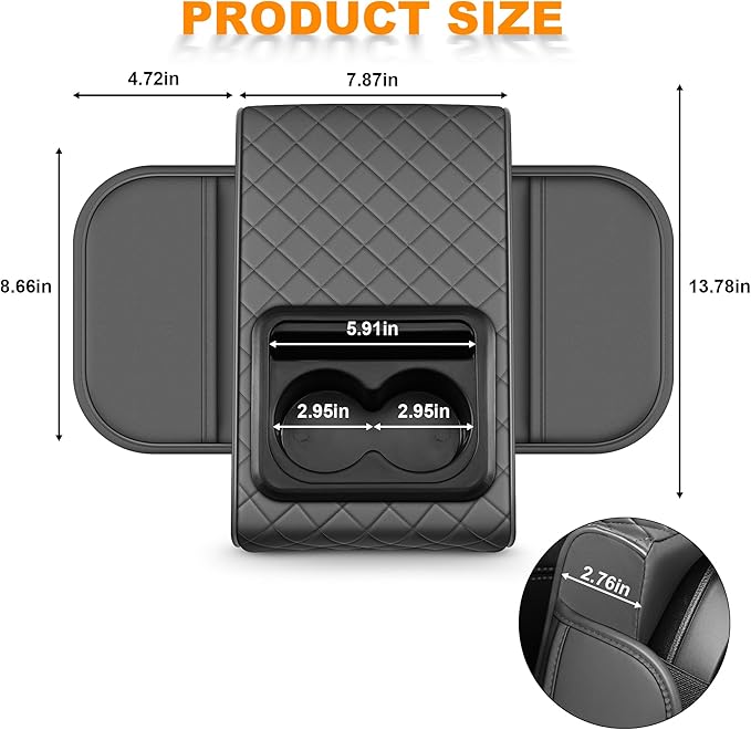 Armrest Cover for Car Fit for Jeep Gladiator - Center Console Cover with Cup Holders and 2 Storage Pockets(Grey)
