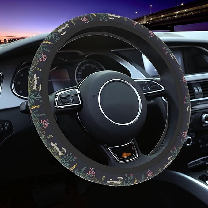Wildflower Car Steering Wheel Cover for Women Men, Non-Slip Steering Wheel Protector, Universal 14"-15" Fit for Cars, SUVs, Trucks (Wild Flowers)