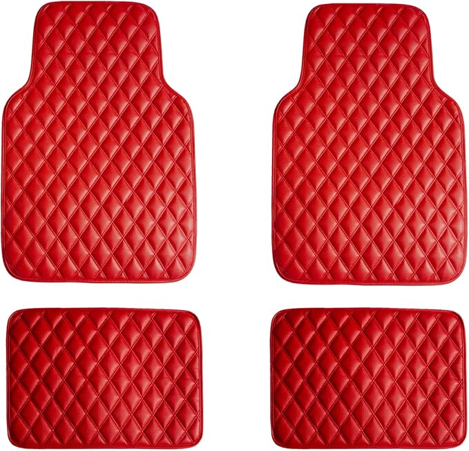 FH Group Floor Protector Mats for Cars, Faux Leather, Universal Fit Automotive All Purpose PU Leather for Most Sedan, SUV, Truck, Red
