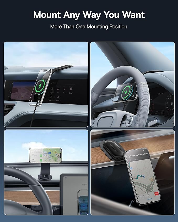 Baseus 15W for MagSafe Car Mount Charger, Magnetic Wireless Fast Charging, Bendable Memory Titanium Alloy Car Charger Phone Holder for All Dashboard, Cell Phone Holder for Car & for iPhone etc