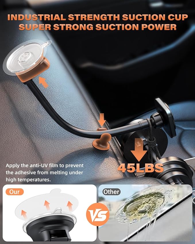 1Zero Magnetic Phone Car Mount 14-Inch Gooseneck Long Arm Extension, Universal Windshield Dashboard Industrial-Strength Suction Cup Car Phone Holder with Strong Magnets (2026 Upgraded for Magsafe)