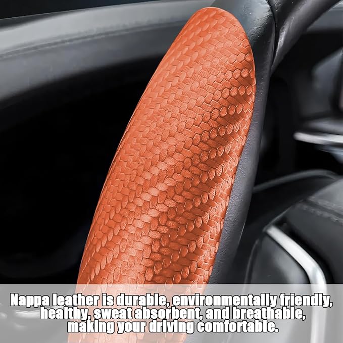 Mandark 3PCS Carbon Fiber Car Steering Wheel Cover, Anti-Skid Leather Vehicle Segmented Steer Wheel Protector, Auto Interior Protection Guard Accessories, Universal for Most Cars (Orange)