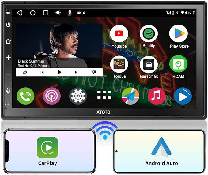 ATOTO A6 PF Android 7" Double DIN Car Stereo, 8-core 2+32GB, Wireless CarPlay & Android Auto QLED Touch Screen, WiFi/BT/USB, AI Chat&GPS Tracking, Dual Bluetooth, DSP/FM/SWC/LRV, MirrorLink,A6G2B7PF
