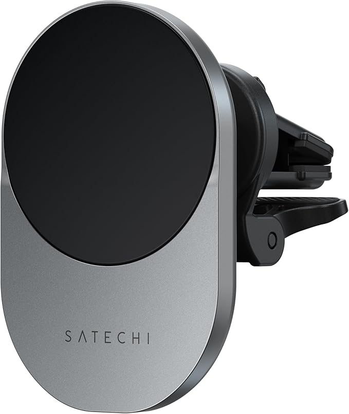 Satechi Qi2 Wireless Car Charger, Travel Friendly Car Phone Mount Charger for Air Vents, 15W Fast Chargers, for iPhone 17 to 12 Series