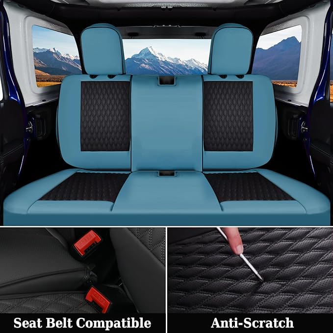 Coverado Wrangler JK Seat Covers 2 Door for Jeep, Waterproof Leather Car Seat Cover for Jeep Wrangler Vehicle Truck Accessories Custom Fit for 2008-2012 Jeep Wrangler Seat Covers Full Coverage(Blue)