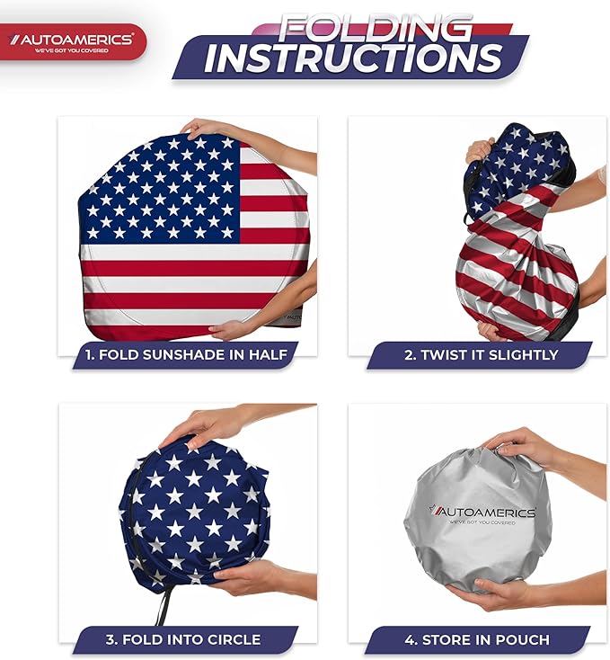 Autoamerics 1-Piece Windshield Sun Shade Original American Flag USA Patriotic Design - Foldable Car Front Window Sunshade for Sedans SUV Truck - Blocks Max UV Rays and Keeps Your Vehicle Cool - Medium