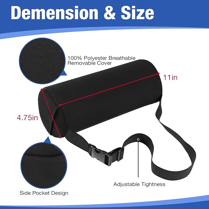 Lumbar Pillow, Lumbar Support Pillow for Office Chair & Car, Have Ajustiable Strap & Washable Cover, 11 Inch Lower Back Support for Office chair, Car, Bed Back Pain Relief & Posture Correction