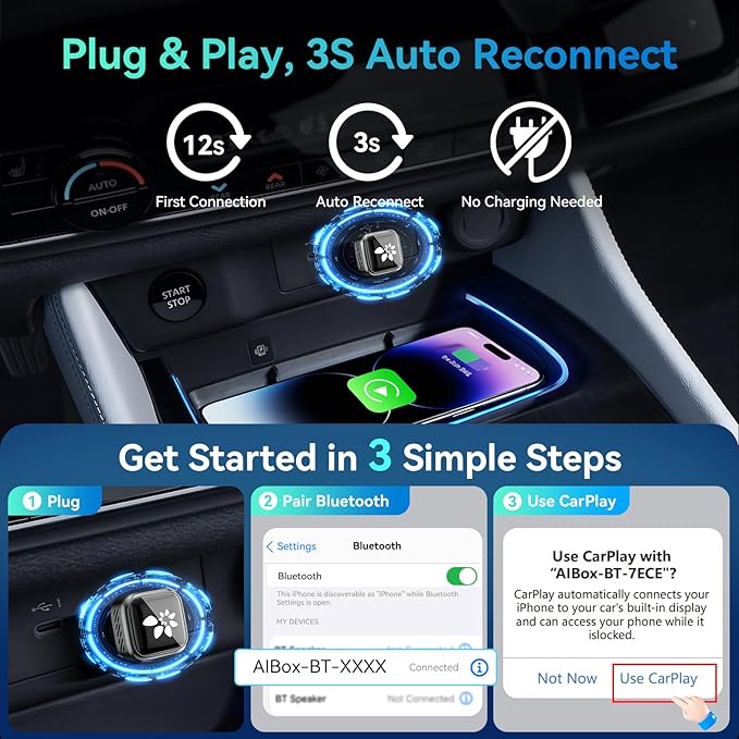 2026 Upgraded Wireless CarPlay Adapter, 2-in-1 Mini CarPlay Adapter for iPhone & Android, 3 Second Auto Stable Connection with Zero Latency, Plug & Play for 2016+ Cars with USB-A/USB-C Ports