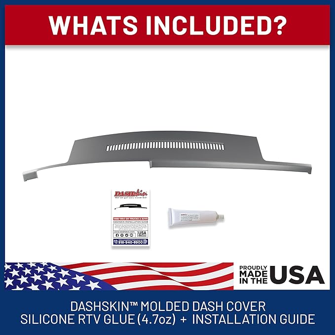 DashSkin Dash Cover Compatible with 1988-1994 C1500 C2500 C3500 K1500 K2500 K3500 Silverado Sierra Tahoe Yukon Suburban in Dark Grey (AKA Bluish Grey) - Hard Molded Plastic Dashboard Cap