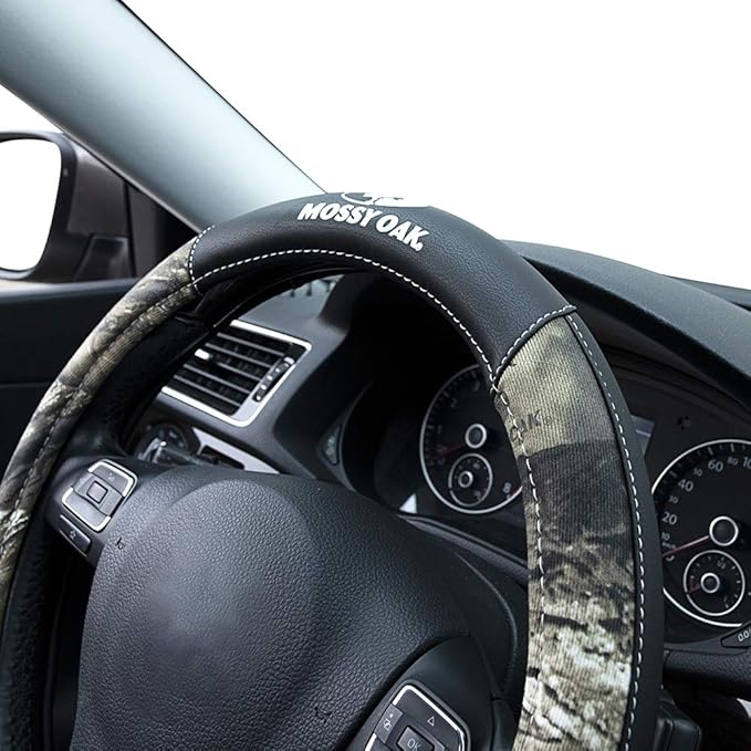 Mossy Oak Camo Steering Wheel Cover, Universal 15 inch - Made with Premium PVC Leather and Cotton Fabric - Official Licensed Product