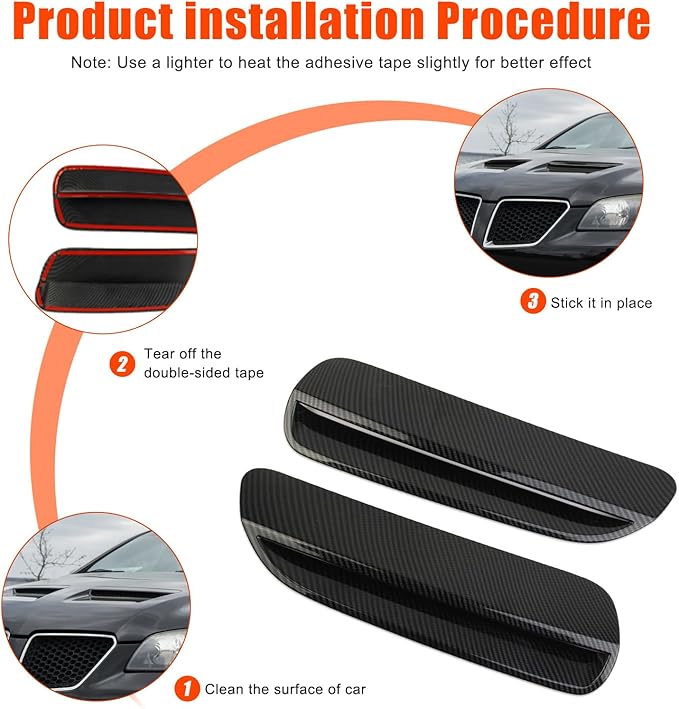 ABS Car Front Hood Vents fits Exterior Decoration Accessories Compatible with Pontiac G8 2008 2009 Hood Vent Air Flow Intake Body Kits (Black Carbon Fiber)