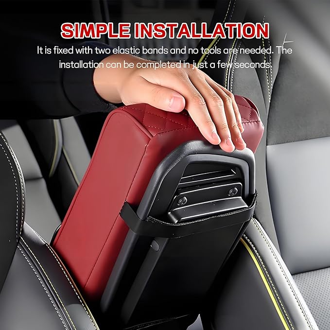 Car Center Console Armrest Pillow, 13.19"×7.87" Leather Car Arm Rest Cover, Memory Foam Auto Armrest Cushion with Cup Holder Phone Slot, Universal Vehicle Middle Console Cushion Pad (Wine Red)