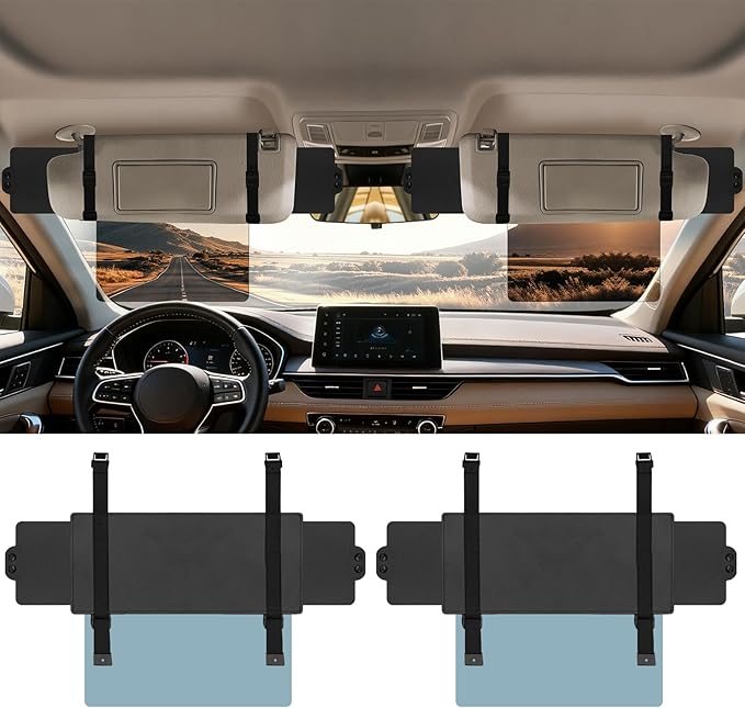 Veharvim Sun Visor Extender for Car (Polarized, UV400, PC Lens, 2 Side Sunshade), Car Visor Extender Sun Blocker, Visor Extender Attachment, Anti-Glare Sun Visor Accessory for Safe Driving (2 Pack)