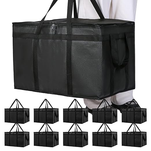 Bodaon 10-Pack Insulated Food Delivery Bag, XXXL Catering/Pizza Cooler Bags, Rideshare Delivery Bag, Thermal Cold/Hot Styrofoam Carrier for Travel/Shopping/Car, Warmer/Frozen