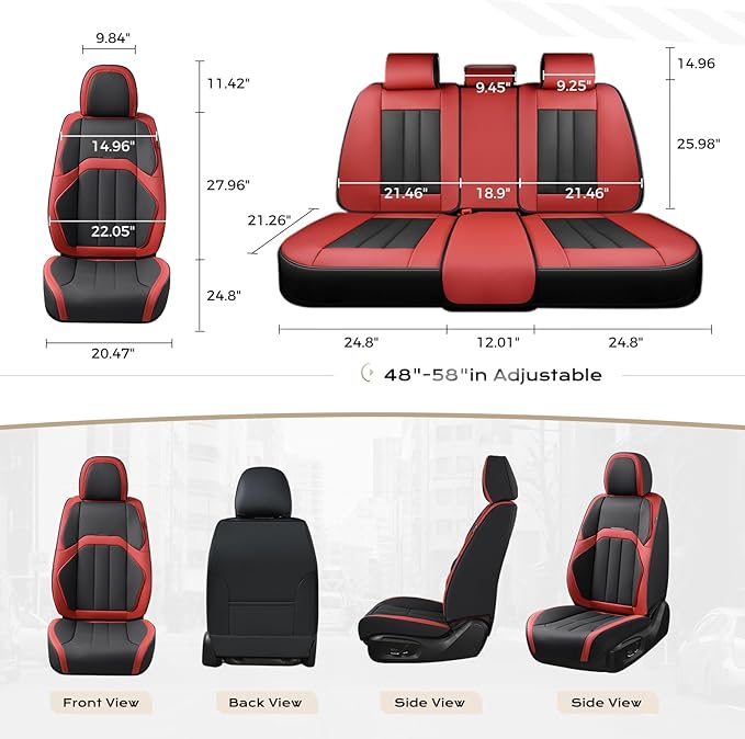 Coverado Car Seat Cover, Cover for Cars Front Seat, Premium Leather, Universal Fit Waterproof Seat Protectors, Car Seat Cushion Non-Slip for Most Cars-Black Red