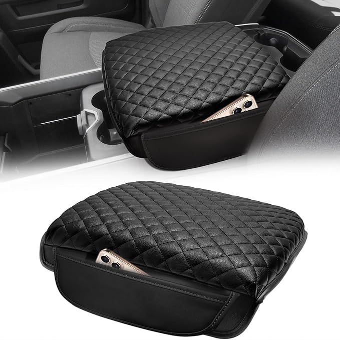 Thickened Center Console Cushion for 2019-2025 Ram 1500/2500/3500 PU Leather Armrest Cover Protector,Anti-Scratch for 5th Ram 1500(Bucket Seat Console) Arm Rest Lid Accessories 19-25