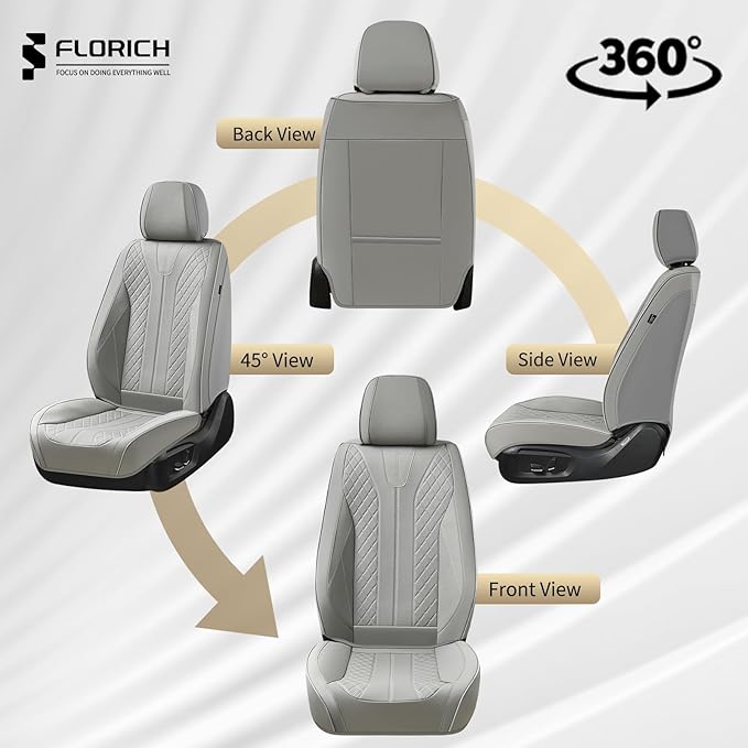FLORICH Seat Covers, Car Seat Covers Front Seats Faux Leather Automotive Seat Covers Luxury Waterproof Car Seat Cover Protectors Universal Fit for Most Cars SUV Trucks, Gray