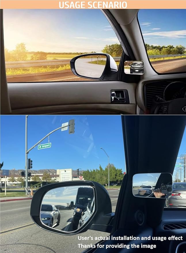 Convex Glass Blind Spot Mirror for Cars – 360° Adjustable Anti-Theft Side Mirror with Reusable Gel Pad & Cleaning Cloth, Universal Fit for All Vehicles (Used in the car)