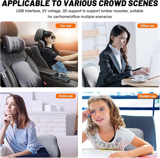 lumbar support pillow for office chair lumbar support pillow for car Heated vibrating pillow back support for office chair for recliner 3 Heating Levels & 4 Motors & 3 Intensities, Gifts,Black