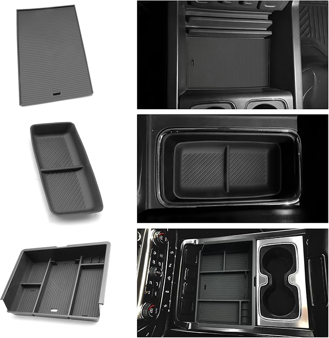 for 3PCS Center Console Organizer Tray&Console Tray Compatible with 2014-2018 Chevy Silverado/GMC Sierra 1500& 2015-2019 Silverado&Sierra 2500HD/3500HD - Full Console w/Bucket Seats Only