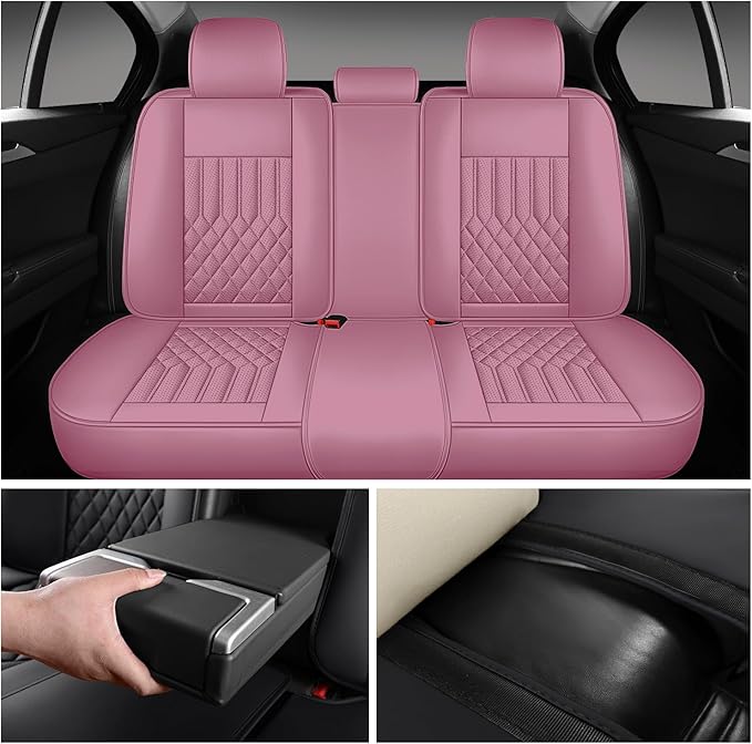 Car Seat Covers for Genesis GV70 2022-2025 2026, Full Set Nappa Leather Waterproof Breathable Anti-Slip Airbag Compatible Car Seats Protector, Car Interior Seats Cover (Pink,+Pillow)