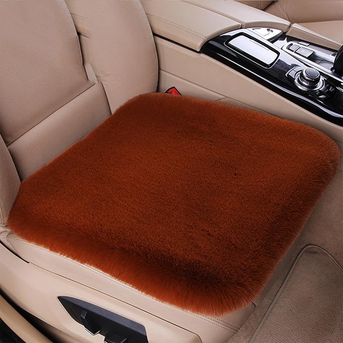 Plush Car Seat Cushion, Soft Warm Fuzzy Faux Rabbit Fur Fluffy Plush Auto Seat Cover Vehicle Car Front and Back Seat Protector Pad with Non-Slip Backing Cushion Interior Universal Fit (Orange,Front*1)