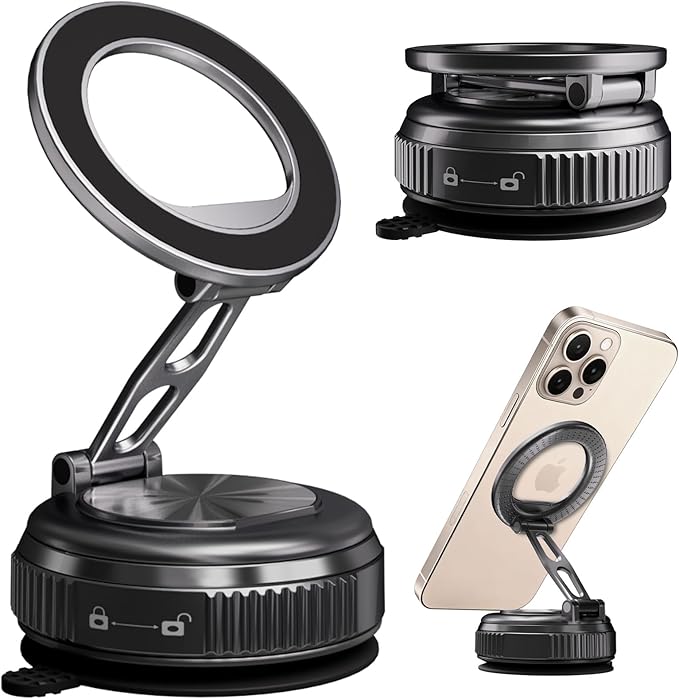 JKSML Magnetic Car Phone Holder [98LBS Strongest Suction & 2800gf Magnetic] 360° Adjustable Foldable Car Mount for Magsafe, Versatile for Car/Gym/Mirror Mount/Daily Stand, for iPhone & Android, Black